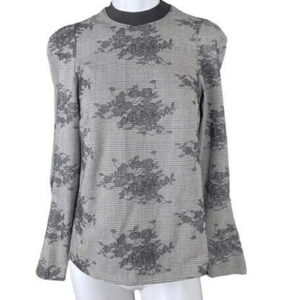 Zara Trafaluc Women's Houndstooth Floral Crew Neck Blouse Gray & Black s…
